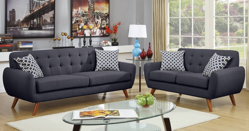 Anneka 2-Pc Ash Black Polyfiber Tufted Sofa Set