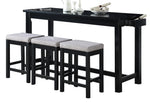 Connected 4-Pc Black Wood Counter Height Table Set