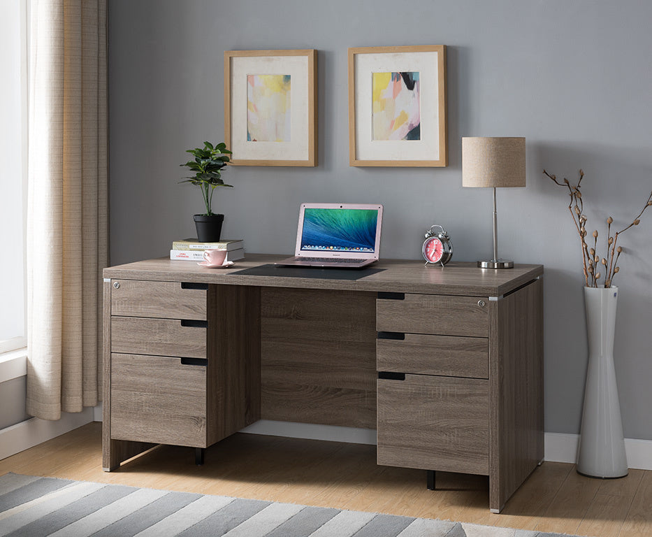 Carola Dark Taupe Wood Desk with Locking Drawers