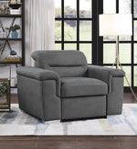 Alfio Gray Microfiber Fabric Chair w/ Pull-out Ottoman