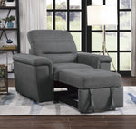 Alfio Gray Microfiber Fabric Chair w/ Pull-out Ottoman