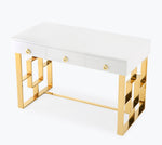 Audrey White Wood Lacquer Desk with Gold Metal Legs