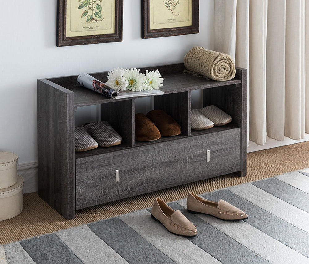 Marzia Distressed Grey Wood Shoe Cabinet