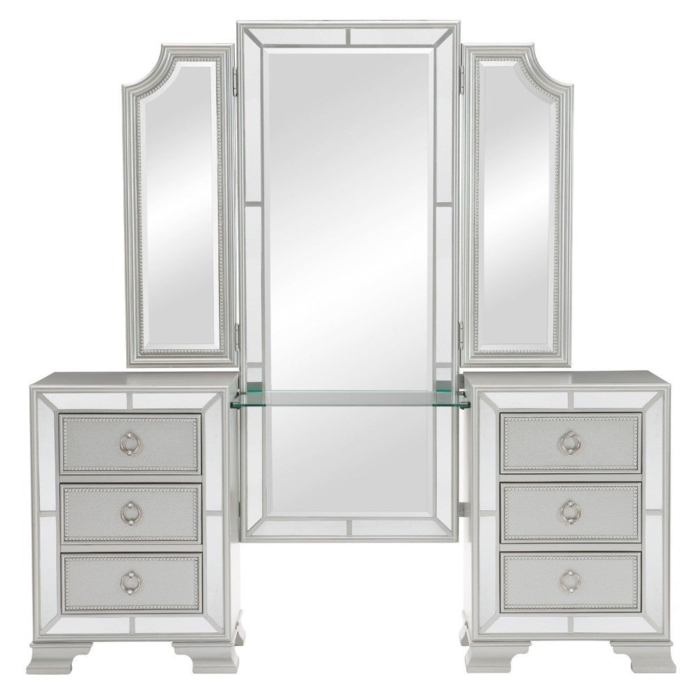 Avondale Silver Wood Vanity Table with Mirror