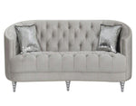 Avonlea Grey Velvet Loveseat with Accent Pillows