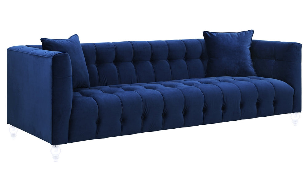 Bea Navy Velvet Sofa with Acrylic Legs (Oversized)