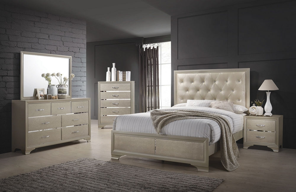 Beaumont 5-Pc Gold-Tone Leatherette/Wood King Bedroom Set