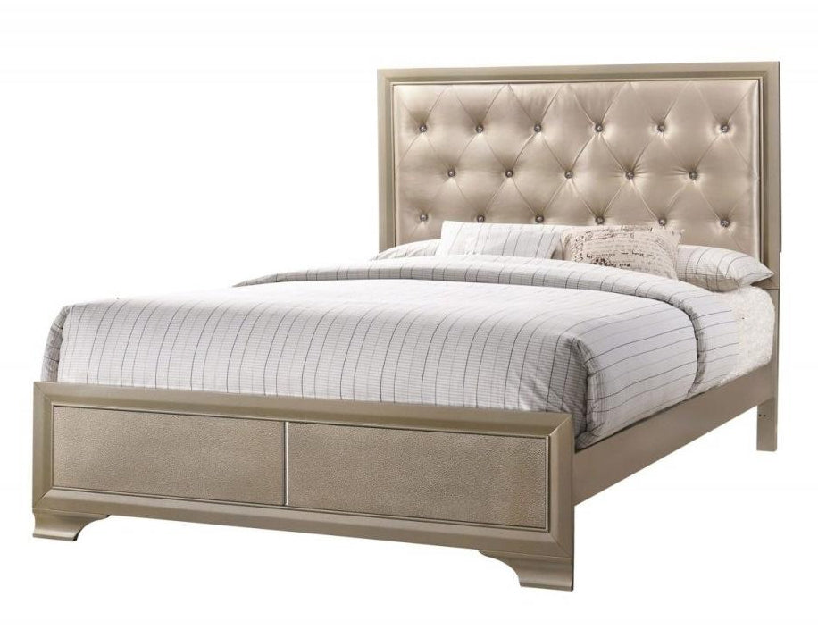 Beaumont Gold Queen Bed with Upholstered Headboard