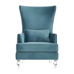 Bristol Sea Blue Velvet Tall Chair with Lucite Legs