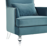 Bristol Sea Blue Velvet Tall Chair with Lucite Legs