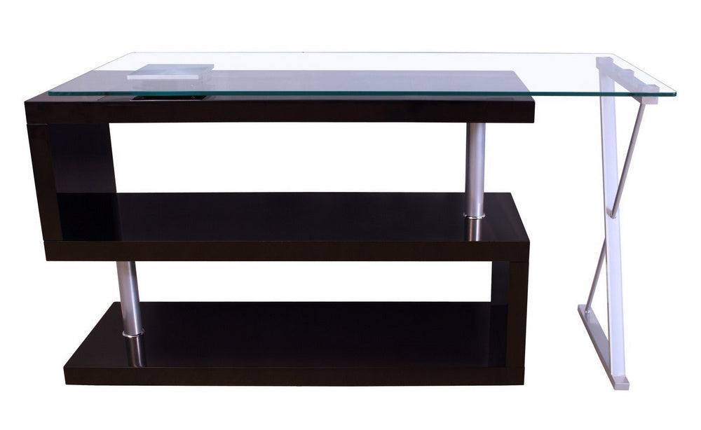 Buck Black High Gloss Wood/Clear Glass Swivel Office Desk