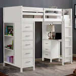 Cassidy White Wood Twin Loft Bed with Storage