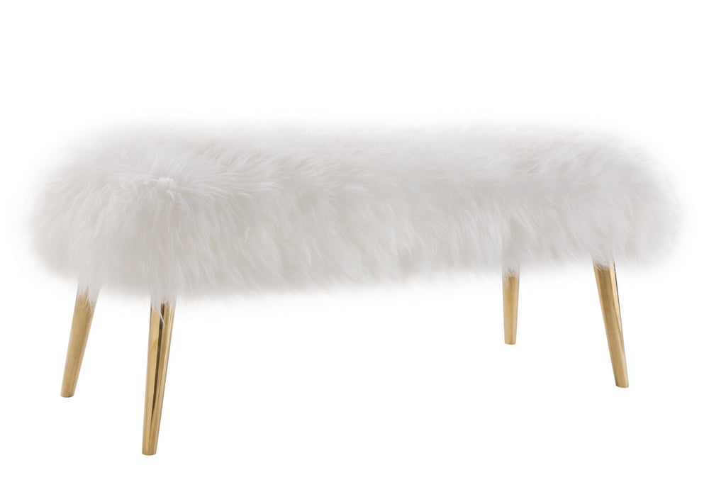 Churra White Sheepskin Seat Bench with Gold Legs