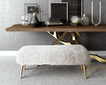 Churra White Sheepskin Seat Bench with Gold Legs