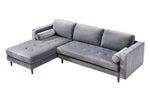 Como 2-Pc Grey Velvet LAF Sectional Sofa