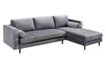 Como 2-Pc Grey Velvet RAF Sectional Sofa