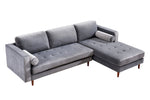 Como 2-Pc Grey Velvet RAF Sectional Sofa