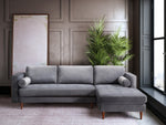 Como 2-Pc Grey Velvet RAF Sectional Sofa