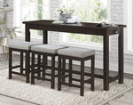 Connected 4-Pc Espresso Wood Counter Height Table Set