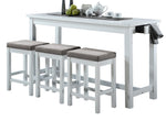 Connected 4-Pc White Wood Counter Height Table Set