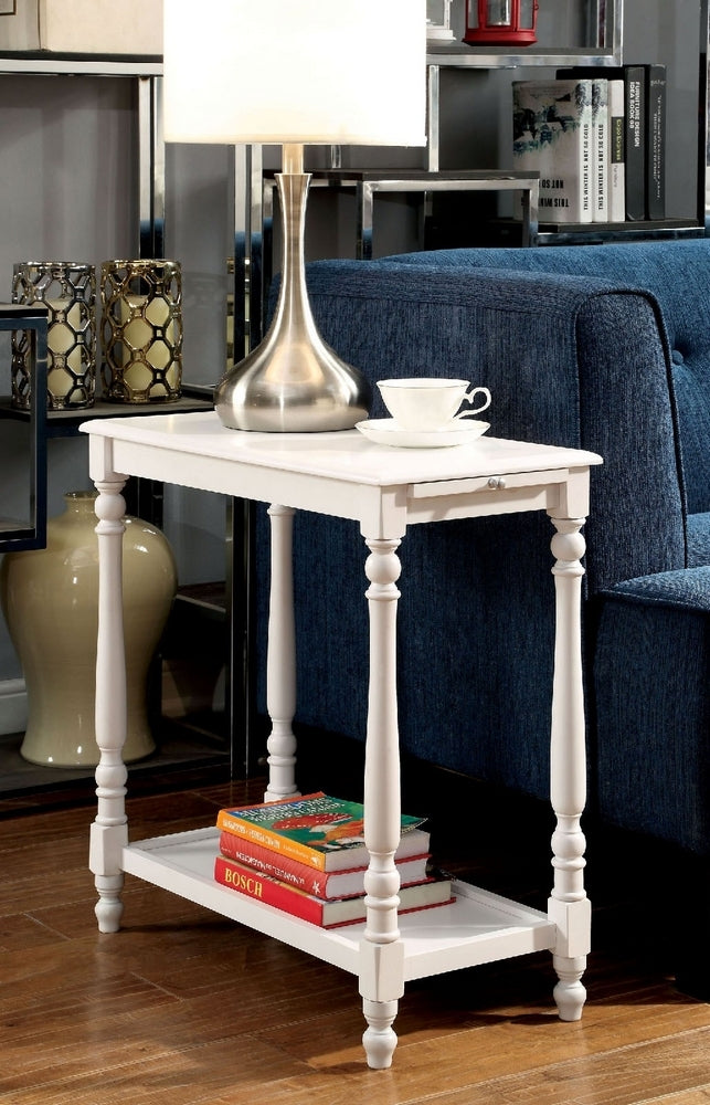 Deering White Wood Side Table with Hidden Tray