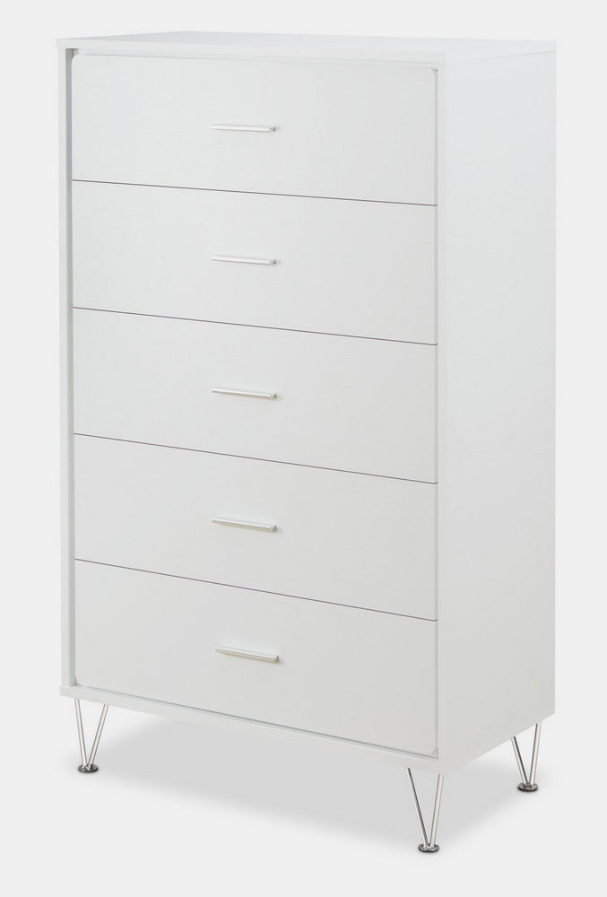 Deoss White Finish Wood Chest with 5 Drawers