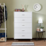 Deoss White Finish Wood Chest with 5 Drawers