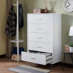 Deoss White Finish Wood Chest with 5 Drawers