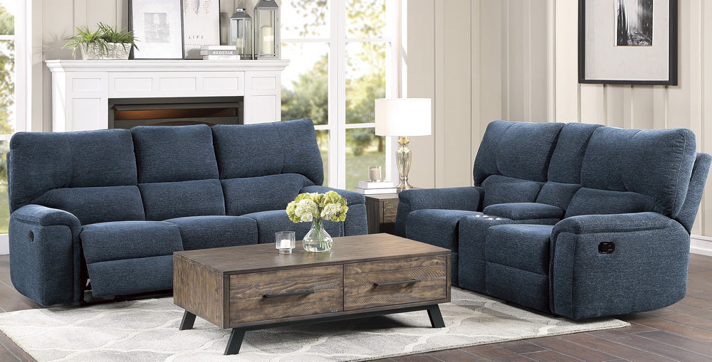 Dickinson 2-Pc Indigo Fabric Manual Recliner Sofa Set