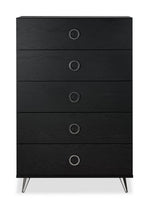 Elms Black Wood Chest with 5 Drawers