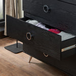 Elms Black Wood Chest with 5 Drawers