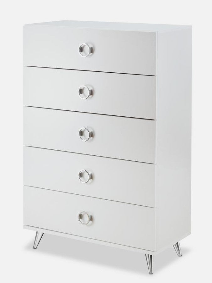 Elms White Wood Chest with 5 Drawers