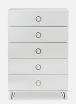 Elms White Wood Chest with 5 Drawers