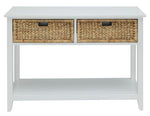 Flavius White Wood Console Table with 2 Baskets