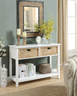 Flavius White Wood Console Table with 2 Baskets