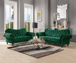 Iberis Green Velvet Loveseat with Rolled Armrest