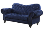 Iberis Navy Velvet Loveseat with Rolled Armrest