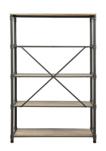 Itzel Antique Oak Wood/Sandy Gray Metal Bookshelf