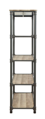 Itzel Antique Oak Wood/Sandy Gray Metal Bookshelf