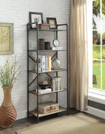 Itzel Antique Oak Wood/Sandy Gray Metal Bookshelf with 5 Shelves