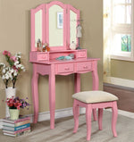 Janelle Pink Wood Vanity with Mirror & Stool