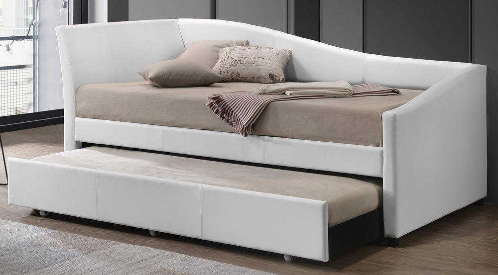 Jedda White PU Leather Twin Daybed with Trundle