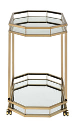 Lacole Gold Metal/Mirror Bar Cart with 2 Shelves