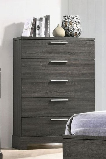 Lantha Gray Oak Hardwood Chest with 5 Drawers