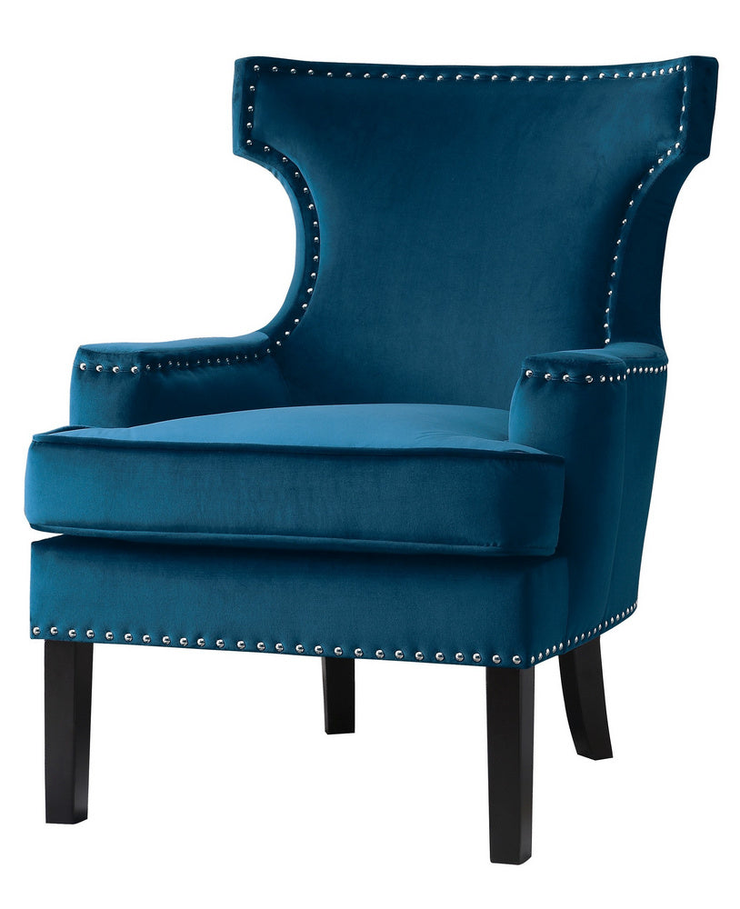 Lapis Blue Velvet Accent Chair with Nailheads