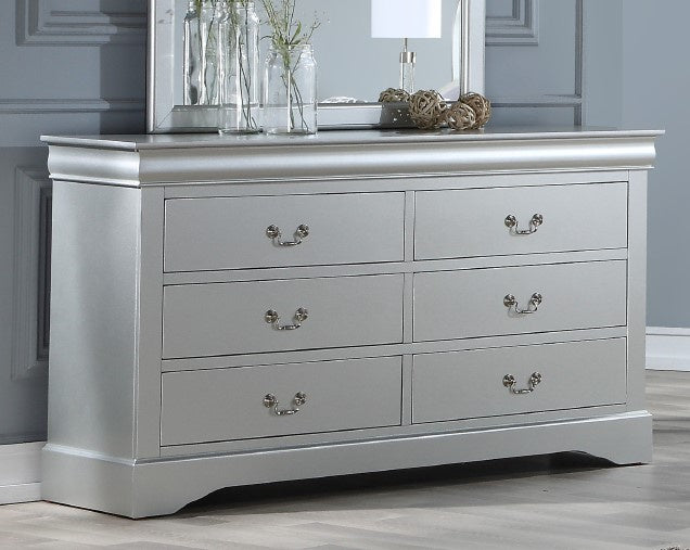 Louis Philippe III Platinum Wood 6-Drawer Dresser