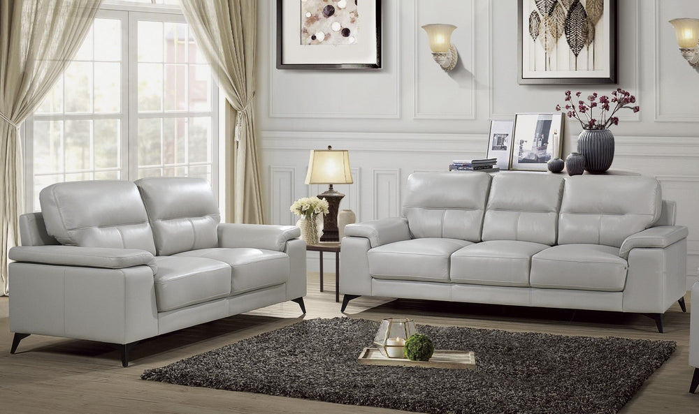 Mischa 2-Pc Silver Gray Top Grain Leather Sofa Set