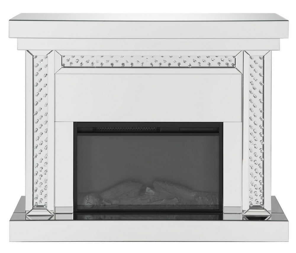 Nysa Mirrored Console Table with Fireplace & Faux Crystals