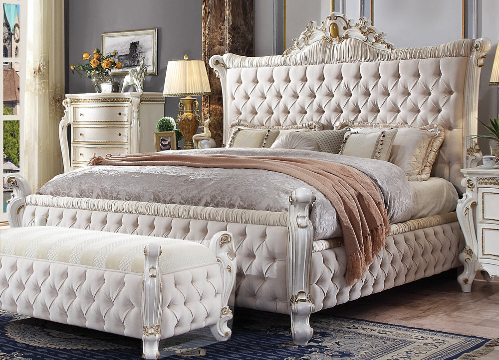 Picardy Antique Pearl Fabric/Poly Resin Queen Bed (Oversized)