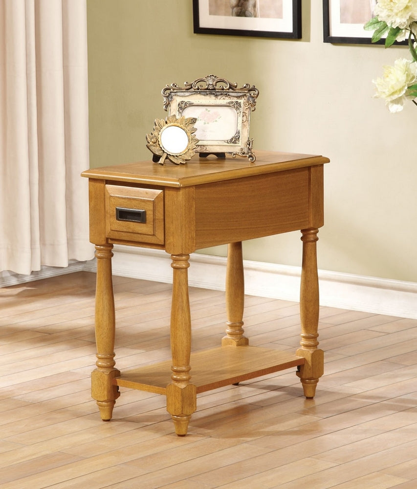 Qrabard Light Oak Wood Rectangular 1-Drawer Side End Table